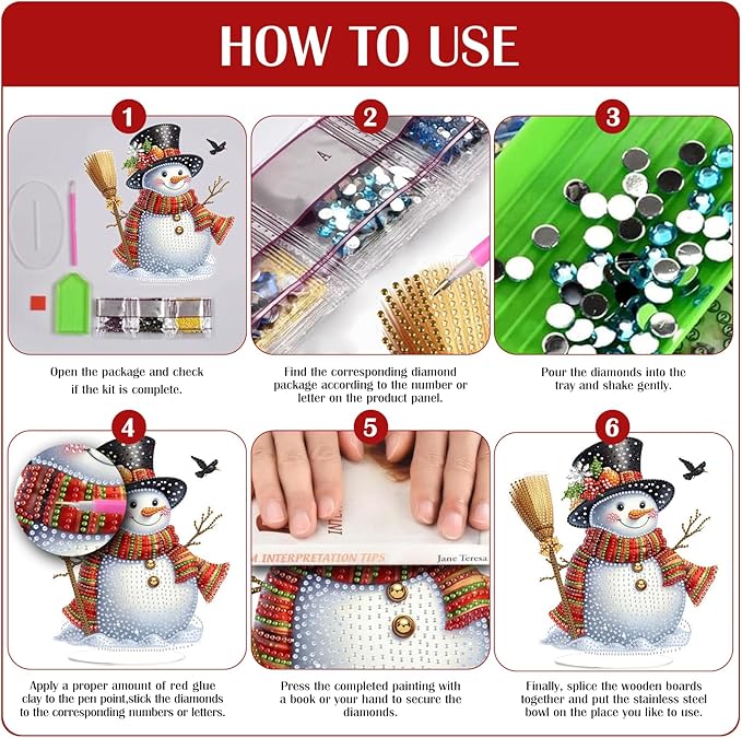LAKEQUILL Christmas Diamond Painting Kits, Tabletop Ornament, Stand Up Diamond Art Desktop Kits for Home Office Decor, New Year Gift - Xmas Snowman