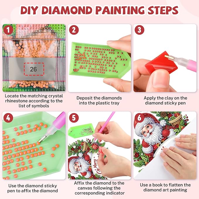 Bowetile Christmas Diamond Art Hanging Kits for Adults, Diamond Art Suncatchers Santa Claus, 5D Special Shape Diamond Painting Pendant Window Ornament Christmas Gifts for Home Door Wall Decor