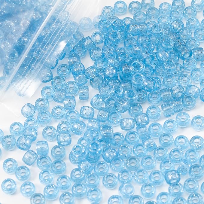 Gxueshan 1000 Pcs Acrylic Plastic Transparent Blue Pony Beads Large Hole Pens Hair Braiding 6x9mm Bulk Kandi Beads for Friendship Bracelet Necklace Jewelry Making Kit