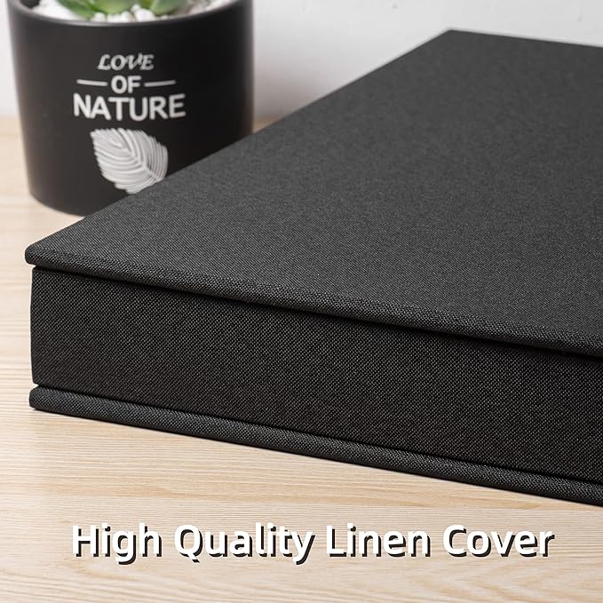 Large Photo Album Self Adhesive 4x6 5x7 3x5 8.5x11 Scrapbook Magnetic Album DIY Scrap Book Length 13 x Width 12.8 (Inches) 120 Black Sticky Pages Linen Cover DIY Photo Album(Black)