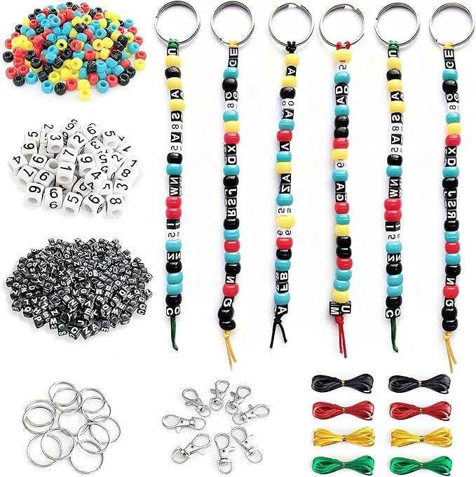 BIGCOMER 568Pcs DIY Bead Keychain Making Kit – Alphabet Letter Beads & Key Rings Set – Custom Backpack Charms, Phone Straps & Arts Crafts Gifts for Kids & Adults