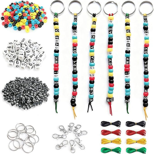 BIGCOMER 568Pcs DIY Bead Keychain Making Kit – Alphabet Letter Beads & Key Rings Set – Custom Backpack Charms, Phone Straps & Arts Crafts Gifts for Kids & Adults