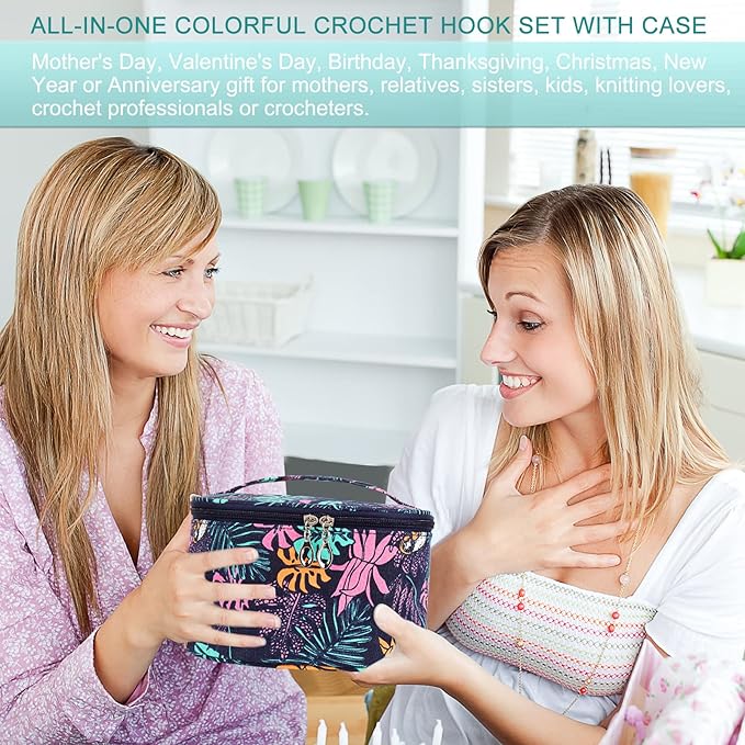 aeelike crochet kit for beginners adults, full crochet starter set with yarn, include 9pcs ergonomic crochet hooks 2.0-6.0 mm, 12pcs lace crochet hooks 0.6-1.9 mm, portable crochet hook set with case