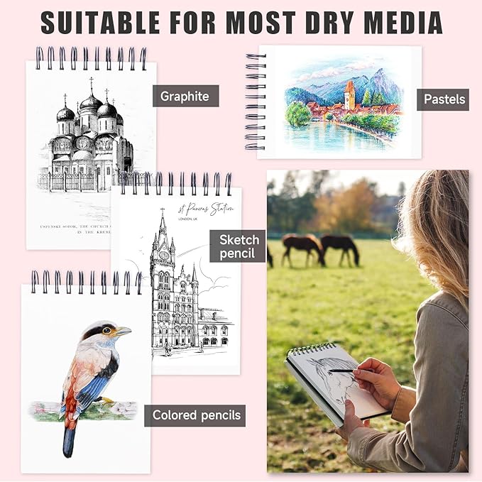 sketch book, 5.5" x 8.5" sketchbook with 60 sheets (68lb/100gsm), 1 pack drawing pad acid free drawing book sketch pad foradults beginners artists (1 pcs black)