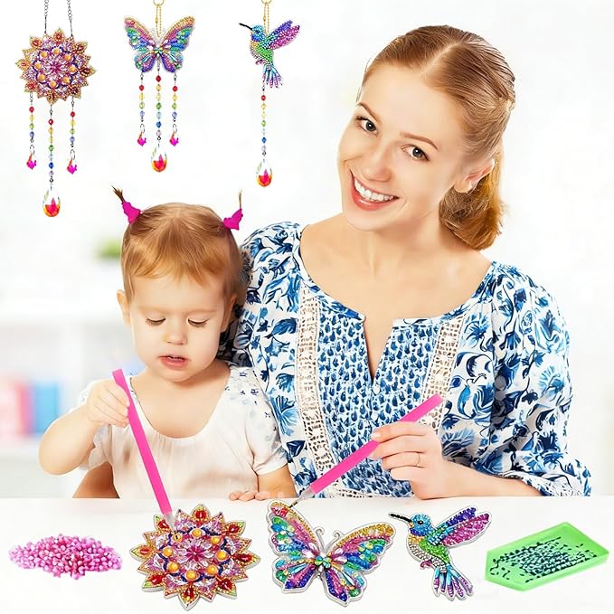 Arts and Crafts for Kids 6-12, Birthday Gifts for Girls, DIY Diamond Painting Kits for Kids Teens Adults, Butterfly Sun Hummingbird Wind Chimes for Home Garden Decor