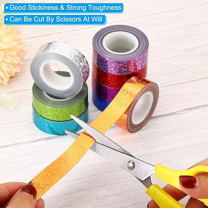 PATIKIL Glitter Sparkle Tape 15mm x 5m, 2 Pack Holographic Art Decorative Masking Tapes Self-Adhesive for DIY Scrapbook Art Craft Wrapping, Gold Tone
