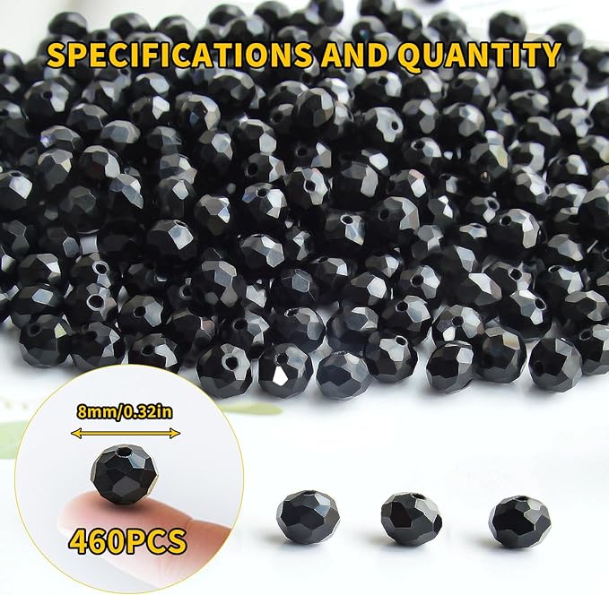 laopottbeads 460pcs 8mm crystal glass beads for jewelry making beads for bracelets necklace pendants making supplies(black)
