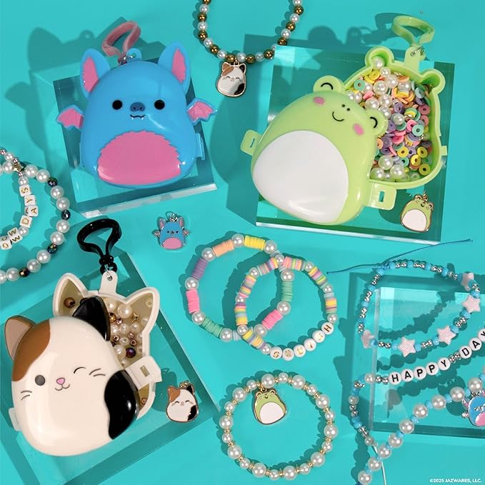 Original Squishmallows Cam The Cat Bracelet Kit, Makes 3 Accessories, Fun Beads and Charms, Bonus Keychain, Friendship Jewelry Making Set, Gifts for Girls, Craft Kits, Arts and Crafts for Kids