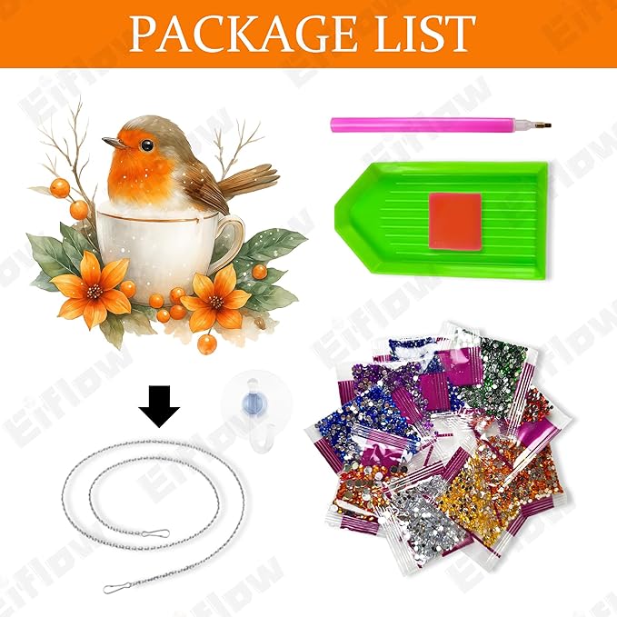 Eiflow Diamond Art Hanging Kit for Adults Fall Bird, DIY Diamonds Painting Door Hanger Board Kit, Special Crystal Diamond Art Painting Pendant Ornament