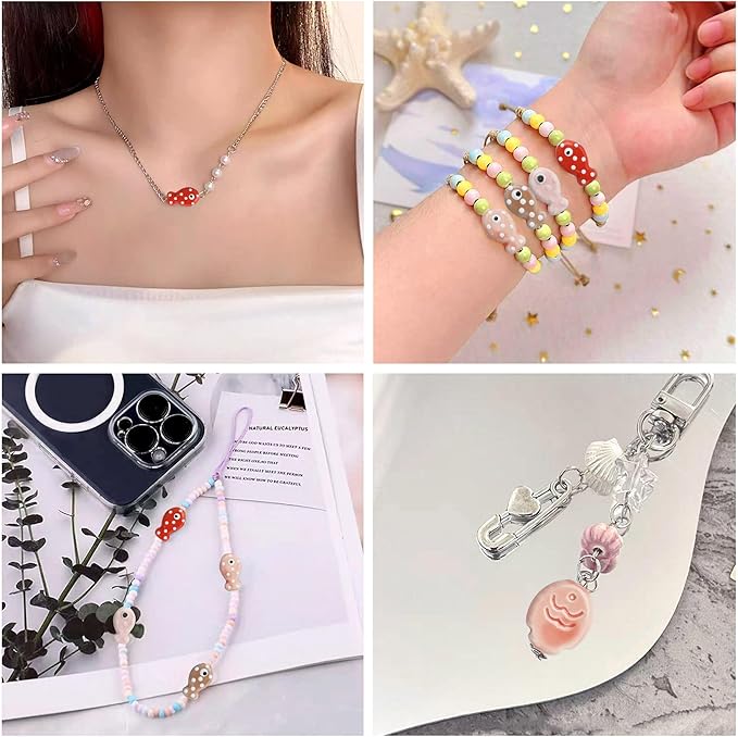 12Pcs Fish Ceramic Porcelain Beads for Jewelry Making 8 Styles Ocean Sea Beach Animal Spacer Beads for DIY Necklaces Earrings Bracelets Keychains Jewelry Findings Accessories