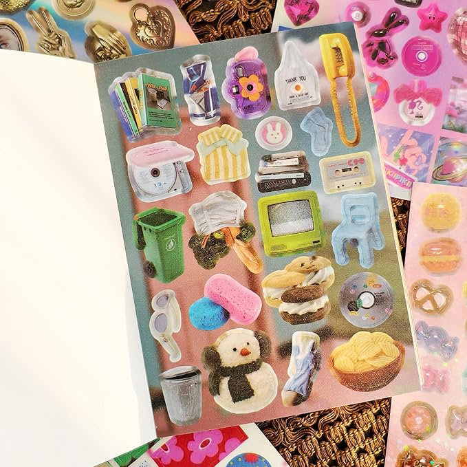 Vintage Scrapbook Sticker Book - 30 Sheets Glossy, Matte, Textured Retro Ephemera for Junk Journal & Planner Supplies, Aesthetic Craft Embellishments
