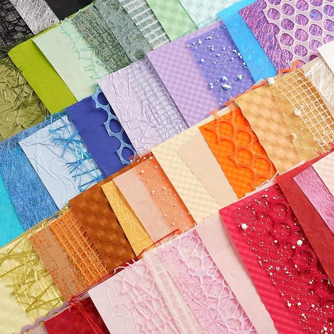 160 Sheets Textured Scrapbook Paper and Mesh Fabric Assorted Set, 10 Color Schemes Mixed Handmade Craft Mulberry Special Paper for Scrapbooking Junk Journaling Supplies, 4.7x6.69 Inch