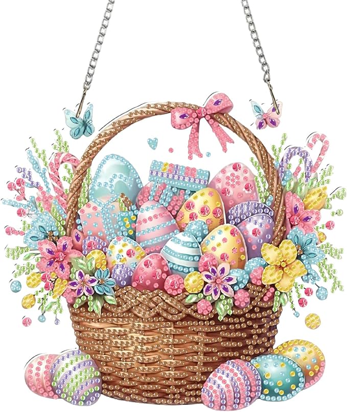 BAWKENTON Easter Hanging Diamonds Art kit for Adult, DIY Diamonds Painting Art Kit, 7.72x7.12 inch Acrylic Diamonds Painting Board Kit Ornament, Special Crystal Diamond Hanging Ornament