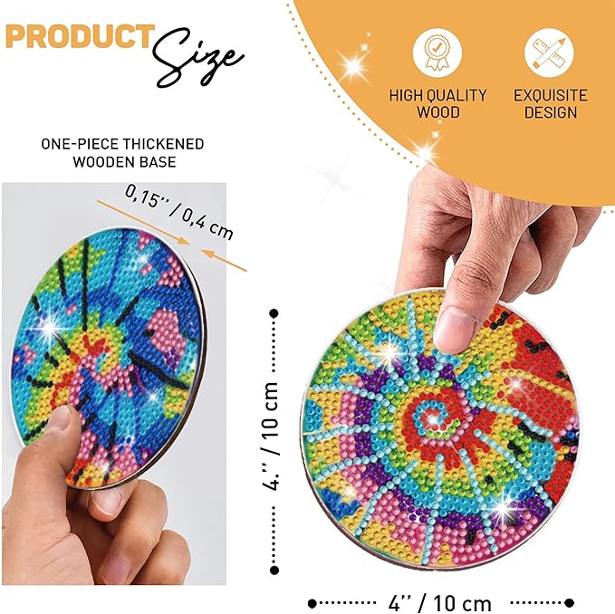 8 pcs Diamond Painting Coasters | Diamond Art Coasters | Tie Dye Diamond Art Painting | Perfect Art Craft Gift for Tie Dye Lover, Dad, Mom, Grandparents, Brother, Sister.