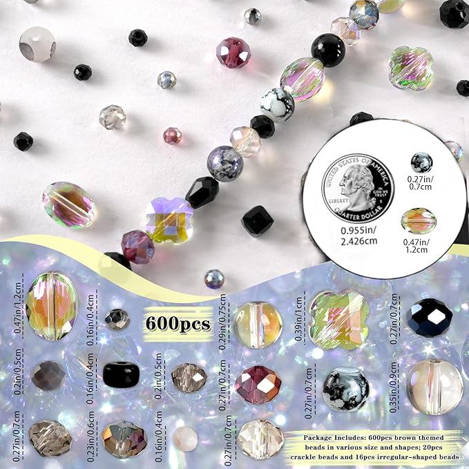 636pcs glass beads for jewelry making - black craft crystal beads with loose beads sparkly faceted beads hole drilled diy for bracelets craft earrings bracelet necklace jewelry making