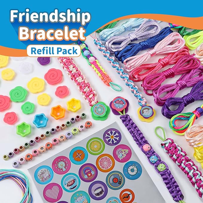DDAI Friendship Bracelet Refill Pack for Kids 6+ – Bracelet Making Refill Supplies with Extra Cords, Charms & Stickers, DIY Arts and Craft Accessories