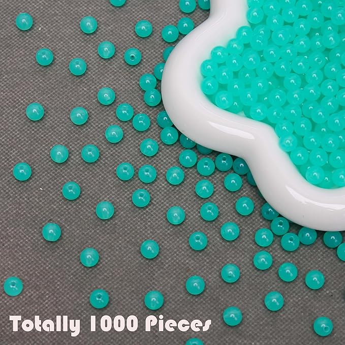 bonny boxx 1000pcs 6mm jelly peacock green acrylic round beads, smooth transparent acrylic balls, plastic resin gumball bubblegum chunky beads for necklace & bracelet making, crafting supplies