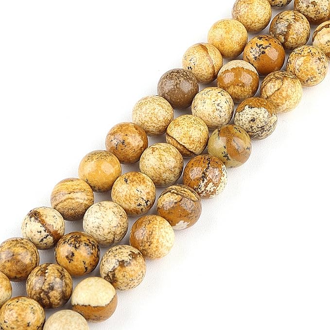 Natural Stone Beads for Jewelry Making - 10mm Round Gemstone Beads for Bracelets(34-37pcs, Picture Jasper)