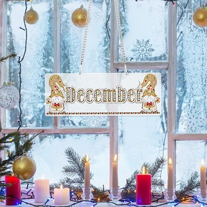Diamond Painting Kits Hanging Pendants, DIY Crystal Rhinestone Wreath Kits, Colored Imitation Art Point Crystal Diamond Art Window Pendants Home Garden Wall Door Birthday Festival Gifts (December)