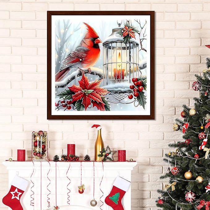 EMIEAUFG Christmas Diamond Art Kits for Adults, Winter Cardinal Diamond Paiting Kit for Beginners, 5D DIY Round Full Drill Craft Diamond Dot Gem Art, Home Wall Decor 12" x 12"