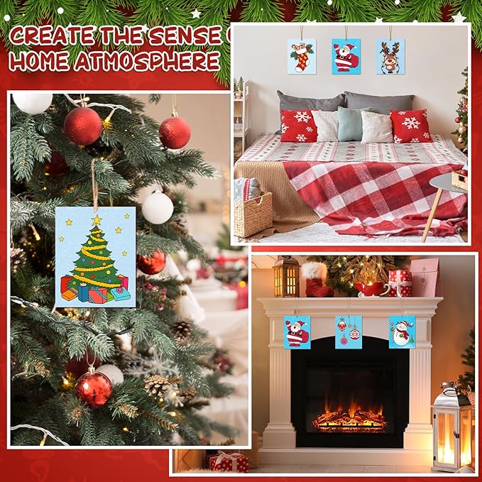 COCHIE 10 Pieces Large Christmas Unfinished Wood Crafts to Paint for Adults, Bulk Winter Predrilled Wooden Ornaments for Painting, Xmas Tree Truck Paintable Wood Slices Craft Supplies