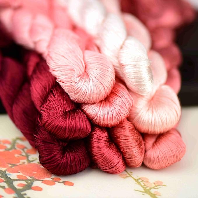 Natural 100% Silk Thread, Handmade Embroidery Thread Silk Floss 9 Colors 110m Each (48)