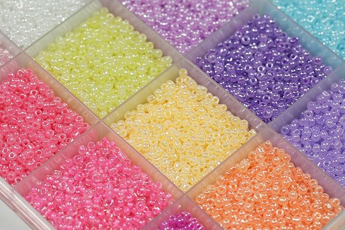Size 2mm Glass Seed Beads 24 Ceylon Colors Total About 16800pcs,12/0 Small Seed Beads for Jewelry Making