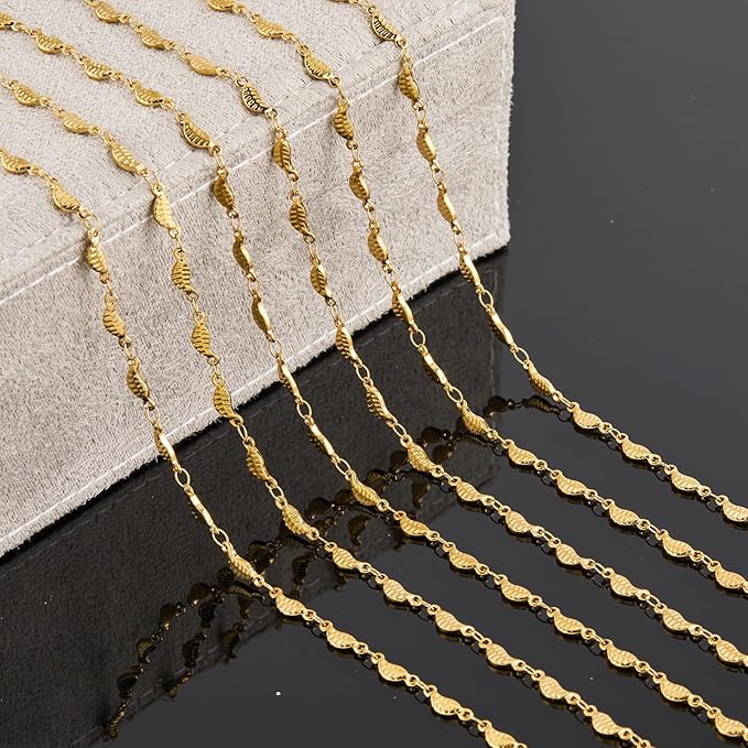 YOUBEIYEE 4 Meters Gold Plated Leaf Chain for Jewelry Making Stainless Steel Jewelry Making Chain Roll with Jewelry Accessories