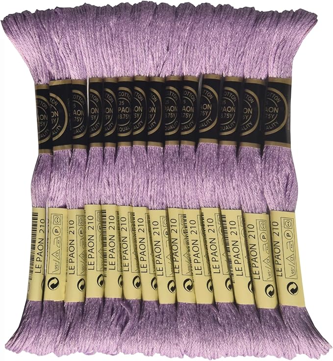 LE PAON Embroidery Floss, 14-Pack Six Strands 100% Long Staple Cotton Embroidery Thread, 8.7-Yard，Color Number：210, Medium Lavender