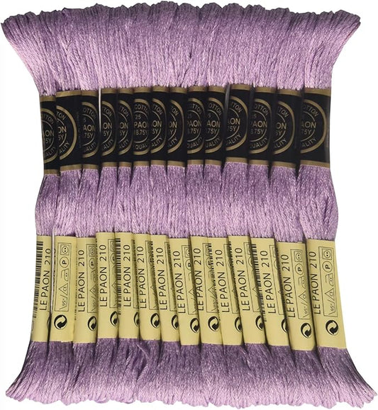 LE PAON Embroidery Floss, 14-Pack Six Strands 100% Long Staple Cotton Embroidery Thread, 8.7-Yard，Color Number：210, Medium Lavender