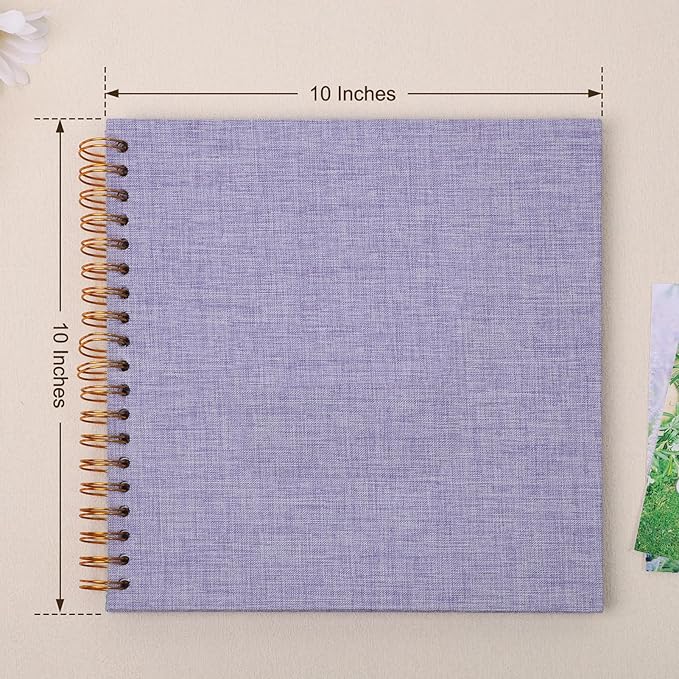 Scrapbook Photo Album 10x10 Inches 80 Pages Hardcover Kraft Paper Linen Cover Scrap Book Memory Book DIY Scrapbook Albums for Wedding Baby Boyfriend Travel Anniversary Family, Purple