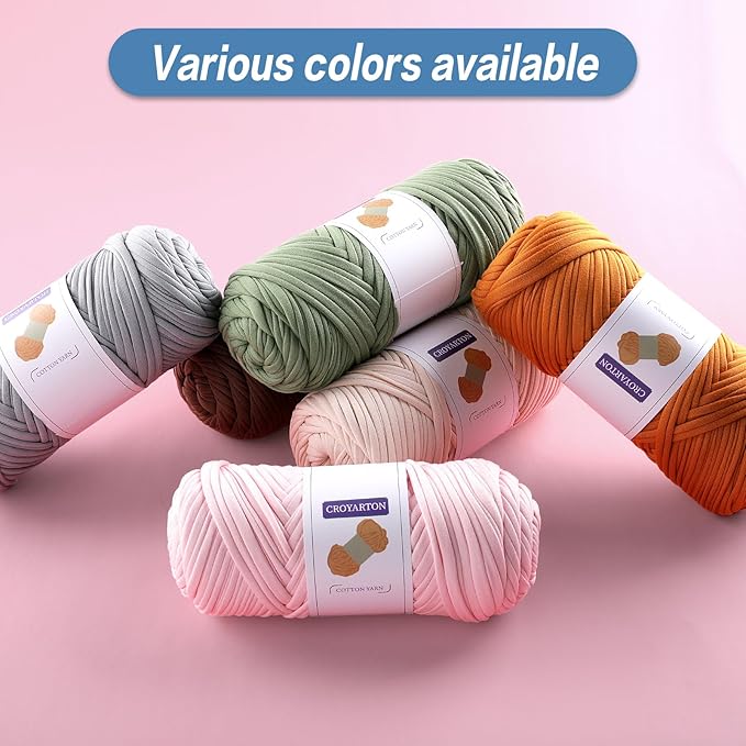 2 Pack Elastic T-Shirt Yarn for Crochet Bag/Baskets/Home Decor - 1 Crochet Hook, Thick Knitting Yarn - Total Length 130 Yds, Weight 14 Oz (Beige)