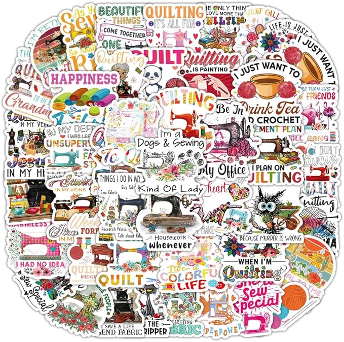 105 Pcs Retro Sewing Stickers, 1.5-3 Inches Vintage Sewing Decals, Waterproof Vinyl Stickers for Craft Journals, Laptops, Home Decor, Ideal for Crafters Adults(Sewing Machine)