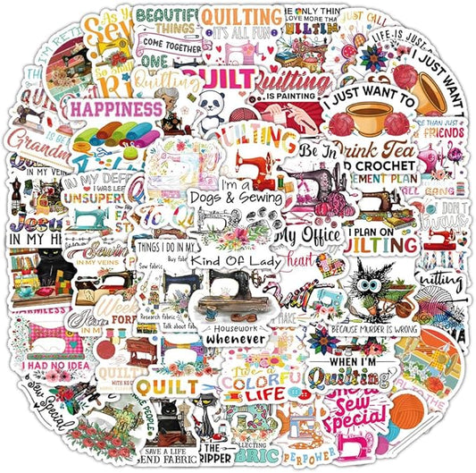 105 Pcs Retro Sewing Stickers, 1.5-3 Inches Vintage Sewing Decals, Waterproof Vinyl Stickers for Craft Journals, Laptops, Home Decor, Ideal for Crafters Adults(Sewing Machine)
