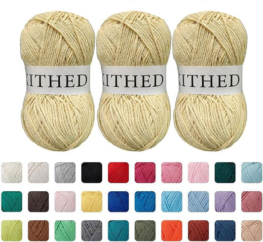 Cotton Yarn，10.5oz，526yard，3 Pack ，Soft Yarn for Crocheting and Knitting (21 Butter Yellow)
