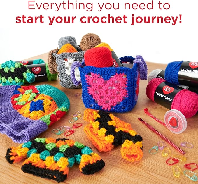 Red Heart Super Saver Super Yarn Crochet Kit with Accessories for Crochet & Knitting & Amigurumi Projects