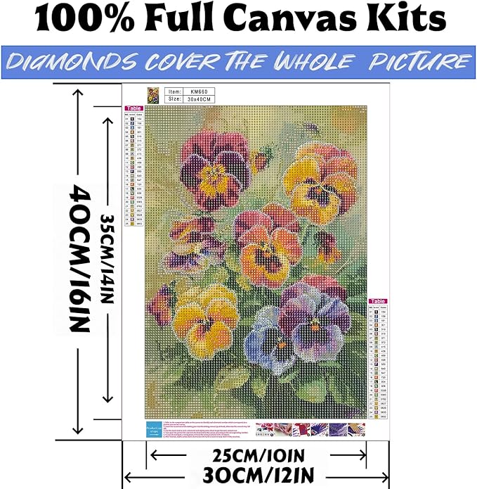 Diamond Art Kits for Adults Flower, DIY 5D Diamond Painting Kit for Beginners, Full Round Drill Gem Art Dots for Adults, Diamond Dots Paintings Crafts Home Wall Decor 12X16 Inch