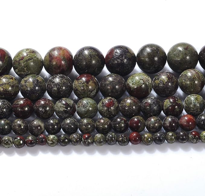 6mm Natural Dragon Bloodstone Gemstone Round Loose Beads Crystal Stone Bracelet Necklace Accessories Crafts for Jewelry Making DIY,1 Strand 15"