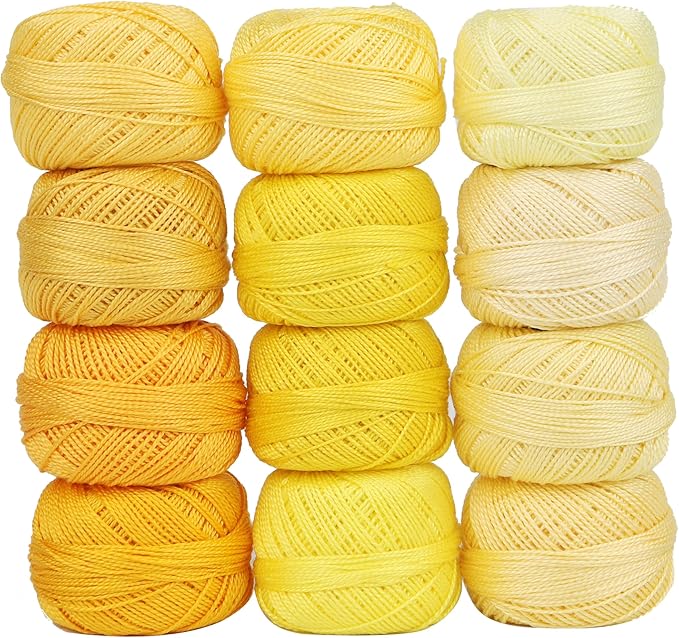 Size 8 Double Mercerized Egyptian Long Staple Cotton Pearl Thread 12 Gradient Colors per Box 5 Grams Ball Rainbow Color Embroidery Thread for Crochet Cross Stitch Hand Embroidery (12R)