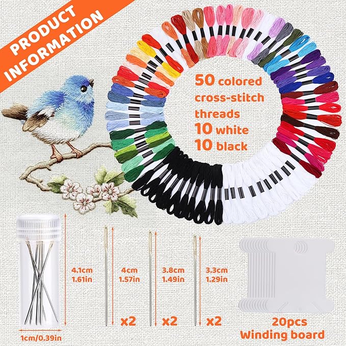 Embroidery Floss,70 Skeins Mixed Colors Cross Floss Stitch Thread, Hand Sewing Needle for Embroidery,Rainbow Color Friendship Bracelet String for Bracelet Making, Sewing Crafts