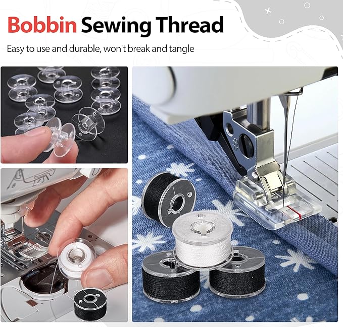 Black& White Bobbin Thread Set with Case - Prewound Class15 Bobbin for Singer/Brother/Janome/Embroidery Machines