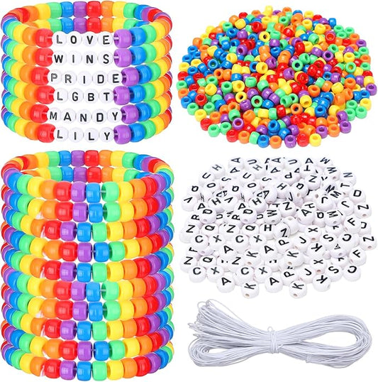 Highergo 1200 Pcs Rainbow Gay Pride Bracelet Sets Making Kit LGBT DIY Wristband Adjustable Bead Craft Kit with 944 Inch Elastic Cord for Pride Day Month Parades Decorations Party Accessories Supplies