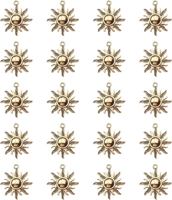 Ruwado 30 Pcs Sun Charms Metal Antique Gold Vintage Celestial Pendants Beads for Jewelry Making Kit Finding Supplies Bracelets Necklace Earring Key Chain DIY Crafting Project (Antique Gold)