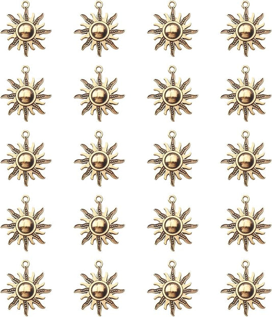 Ruwado 30 Pcs Sun Charms Metal Antique Gold Vintage Celestial Pendants Beads for Jewelry Making Kit Finding Supplies Bracelets Necklace Earring Key Chain DIY Crafting Project (Antique Gold)