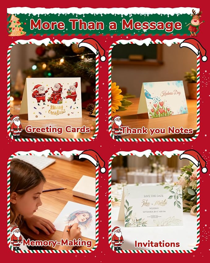 Watercolor Cards and Envelopes Set - 50 Folded 5x7 Inch Blank Heavyweight Paper Cards (140lb/300gsm) with Matching Envelopes for DIY Greeting Cards, Festivals, and Events