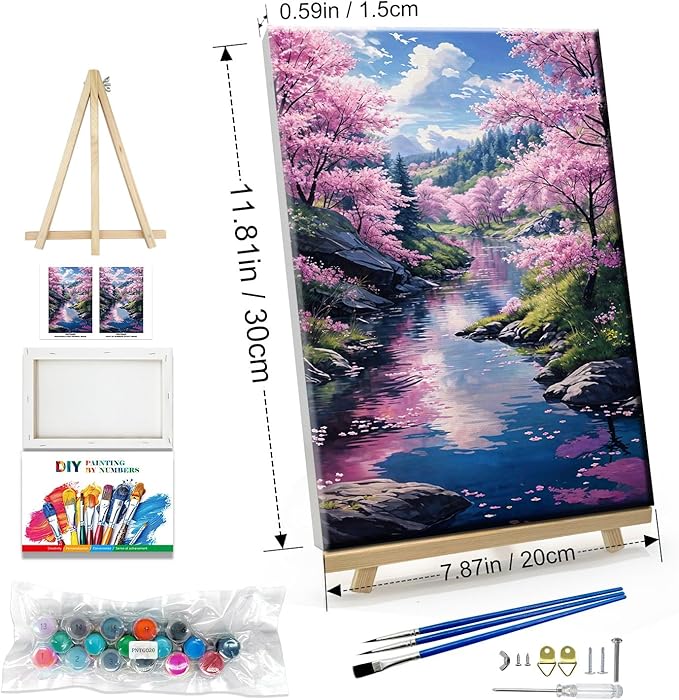JOOZ Landscape Paint by Number Kit for Adults Beginner with Easel Forest Adult Paint by Number Kits on Canvas with Frame DIY Oil Painting Kits for Gift Home Wall Decor 7.87x11.81 Inch