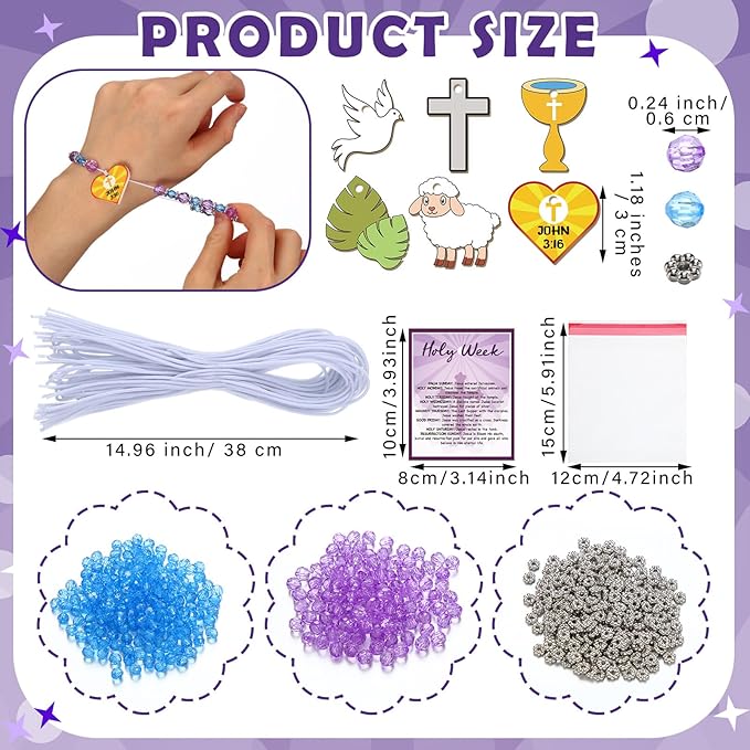 Liliaafar 24 Sets Easter Crafts Holy Week Bead Bracelet Craft Kits with Card Easter Party Favors DIY Holy Week Sunday Beaded Gifts Religious Christian Bracelet Kits for Spring Art Gifts