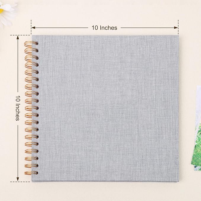 Scrapbook Photo Album 10x10 Inches 40 Pages Hardcover Kraft Paper Linen Cover Scrap Book Memory Book DIY Scrapbook Albums for Wedding Baby Boyfriend Travel Anniversary Family, Grey