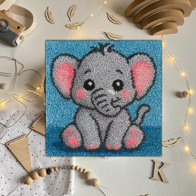 Latch Hook Kits for Kids Adults DIY Rug Tapestry Kits with Printed Canvas Embroidery Kits Festival Christmas Gifts Home Decoration (Elephants)
