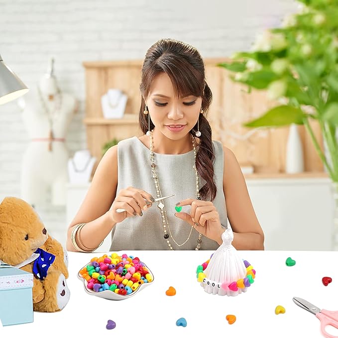 gmma 1000pcs heart pony beads, heart shape spacer beads, rainbow beads bulk, large hole for party decorate, jewelry making, necklace, friendship bracelets, hair beads for valentine's party